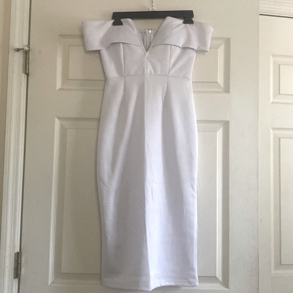 White strapless midi dress